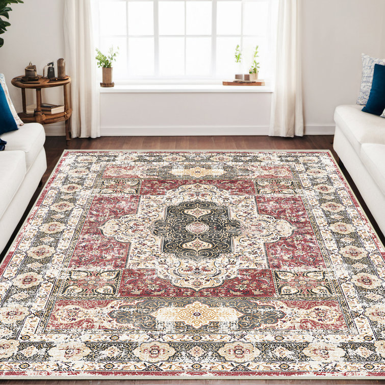 Machine Washable Oriental Medallion Soft Rug