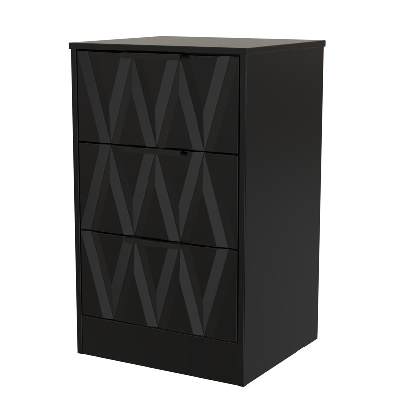 Las Vegas 45cm W Manufactured Wood Bedside Table, Deep Black/Black Matt