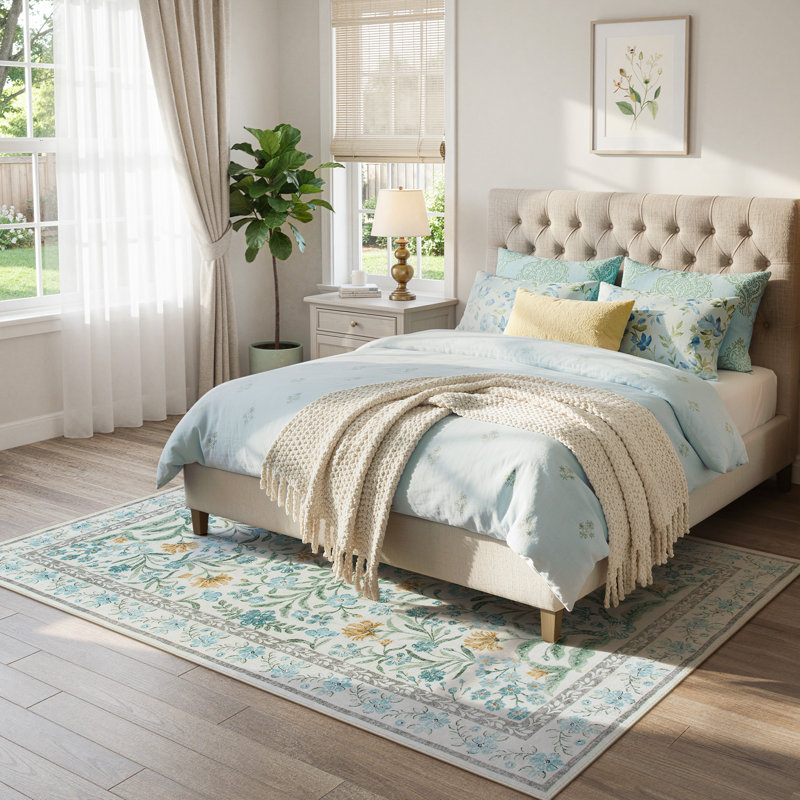 Tapis floral lavable à la machine avec envers antidérapant pour salon, salle à manger et chambre à coucher Kaldi Kaldi