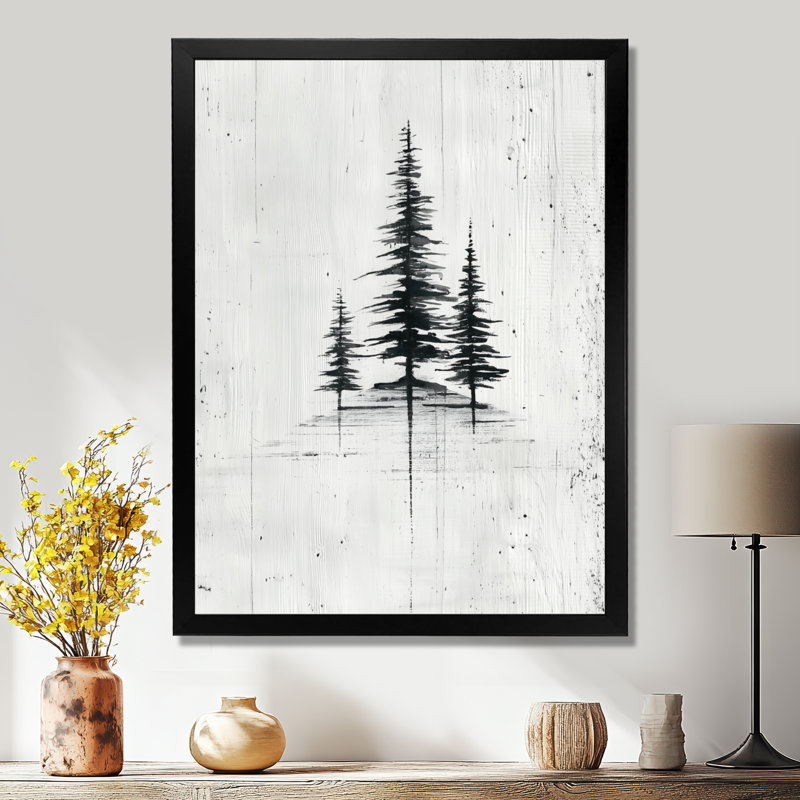 «Black Grey Winter White Trees White Forest - Pine», art mural pour le salon, impression sur toile nature noire, Noir