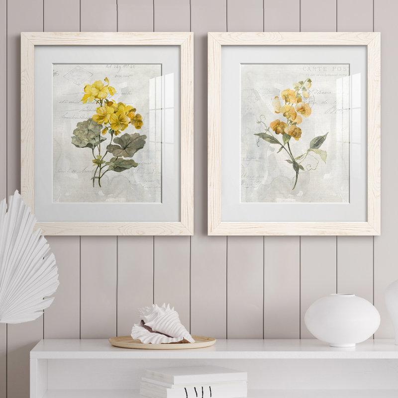 Canari lin géranium - ensemble de 2 reproductions d'art, H 20 po x l 17 po x P 1 po, Papier encadré blanc, Blanc