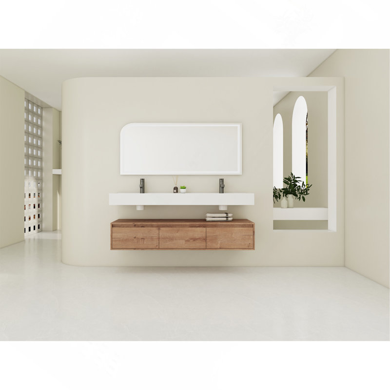 60 inch Wall-Mounted Bathroom  Vanity with Double Resin Sink,Soft Close Drawer,Float Mounting Design