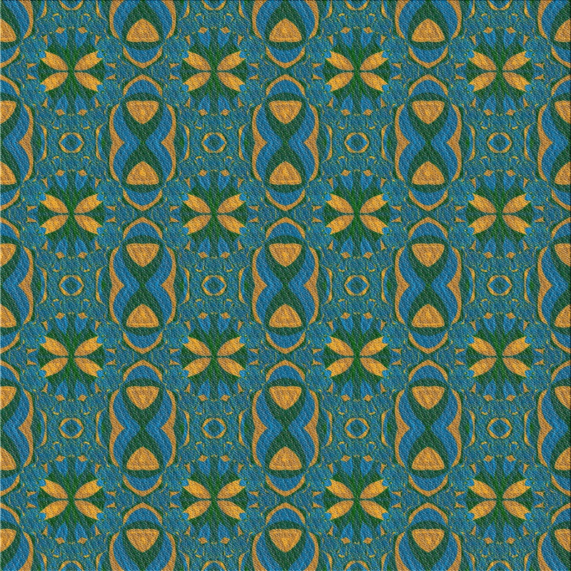 Tapis turquoise/jaune à motifs, Carré 5 pi