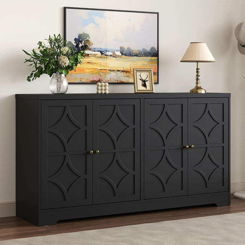 Buffet 56 po moderne à 4 portes - Noir satiné
