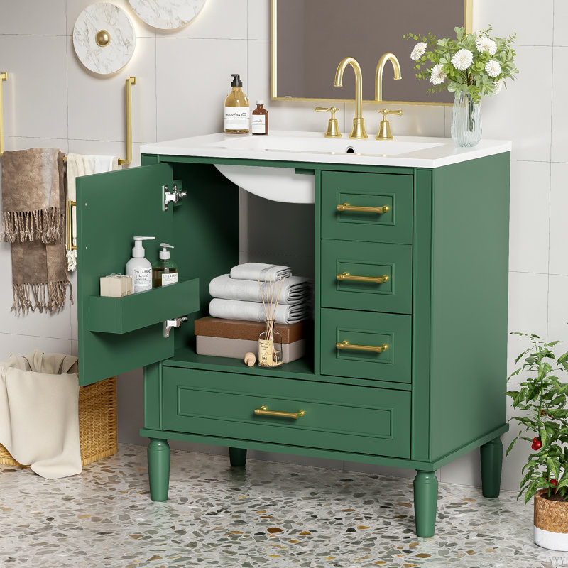 Meuble-lavabo de salle de bain avec espace abondant et attrait élégant, Vert