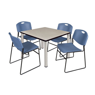 Kee Square Breakroom Table Top, 4 Zeng Stack Chairs