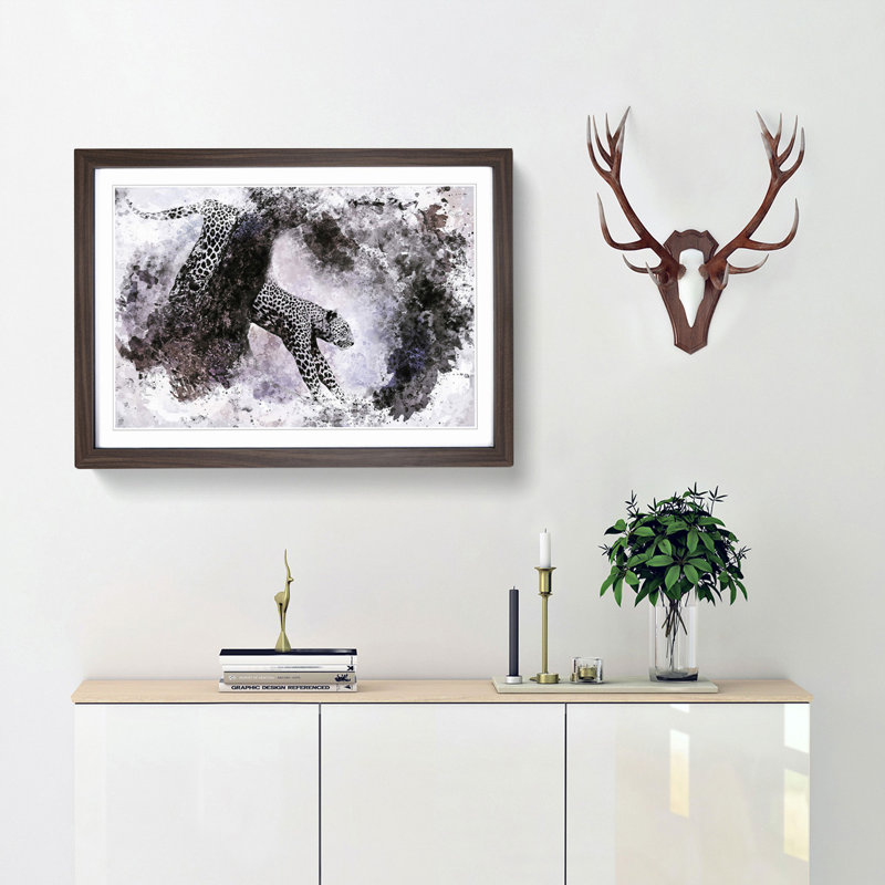 Leopard Climbing from a Tree in Abstract - Framed Print, 36cm H x 48cm W x 2cm D, Walnut Framed