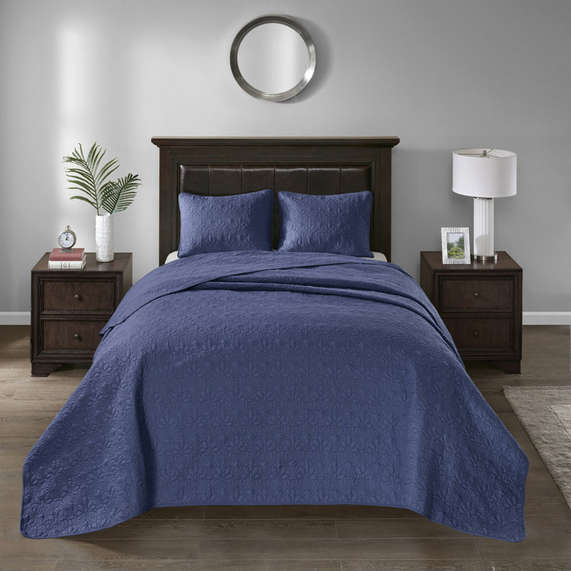 Couvre-lit double réversible bleu marine - rembourré de coton pour un repos relaxant