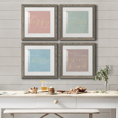 Pensées heureuses - ensemble de 4 pièces d'art textuel sur toile