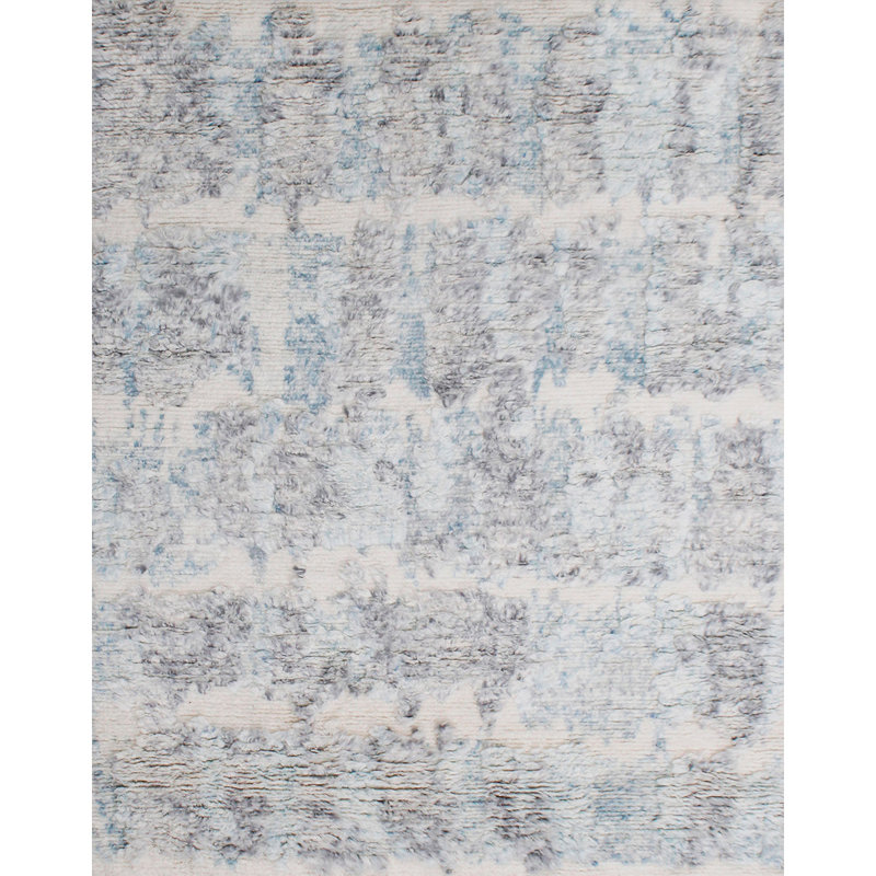 Tapis gris noué à la main de haute qualité, Rectangle 8 pi x 10 pi