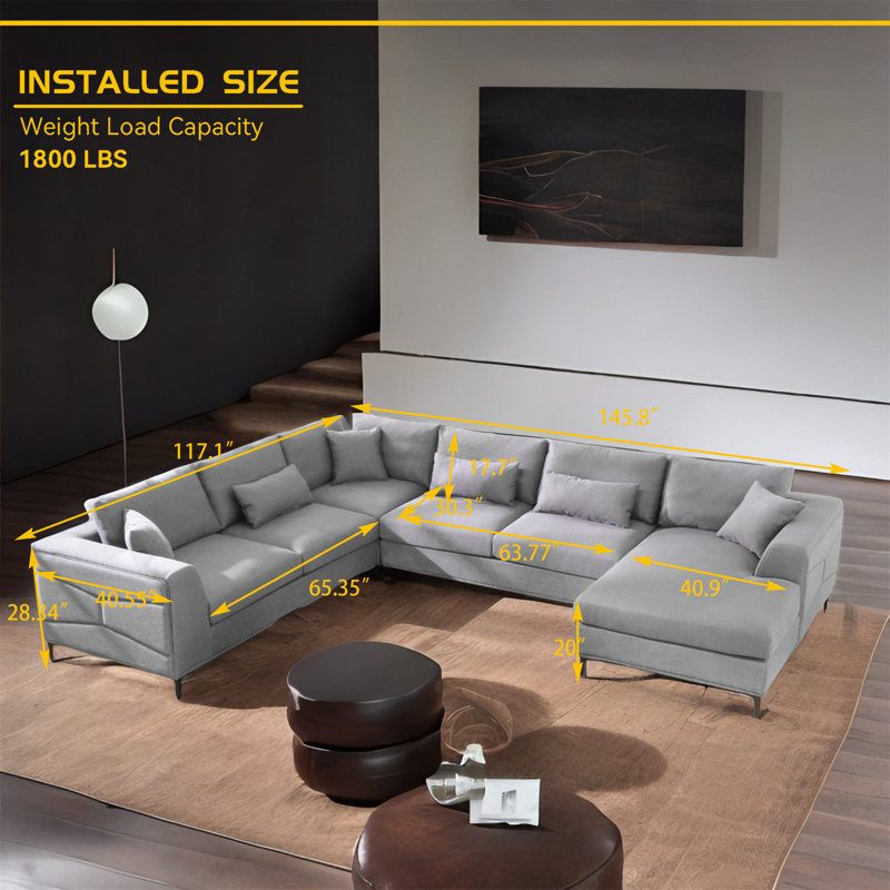 Redrow Upholstered L-Shaped Sectional Reversible, Gray Boucle