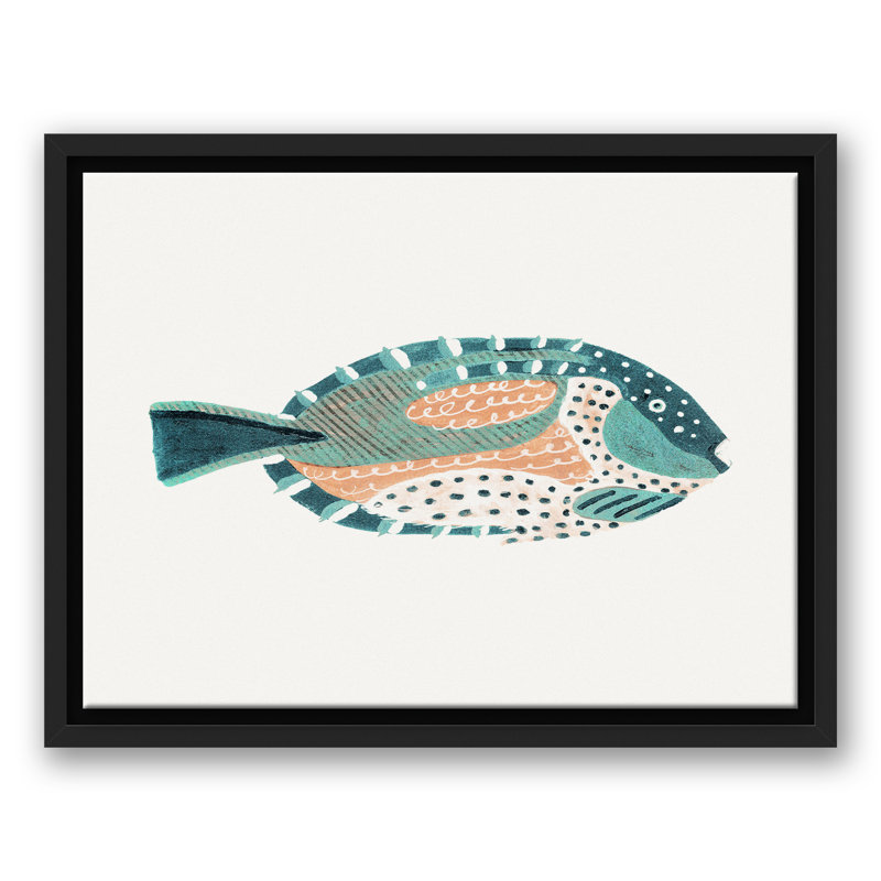" Patterened Fish ", 13.75" H x 17.75" W x 1.75" D, Black Floater Framed