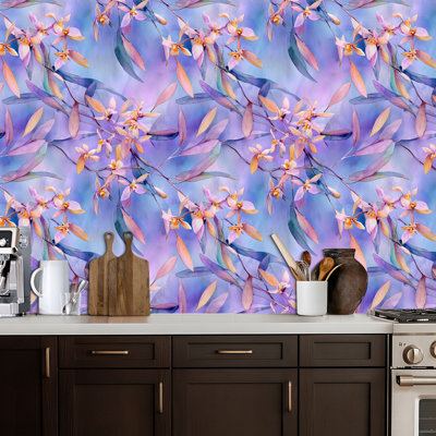 Peel and Stick PVC Wallpaper, Removable Self-Adhesive Wall Covering With Luxury Botanical Leaves Blossoms Seamless Watercolor Print, Waterproof for Home Decor - Roll