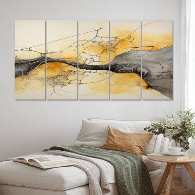 Undefined Continuation Liquid Retro Wavesii - Abstract Shapes Canvas Wall Art - 5 Equal Panels
