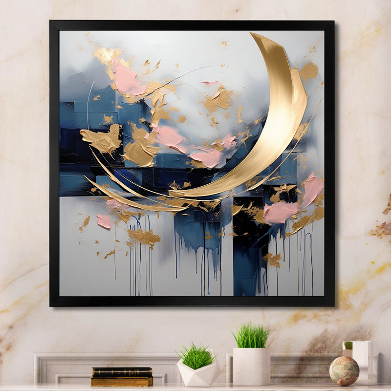 Reproduction d'art mural doré doré abstrait tourbillons de sérénité IV, Cadre simple noir, H 16 po x l 16 po x P 1 po