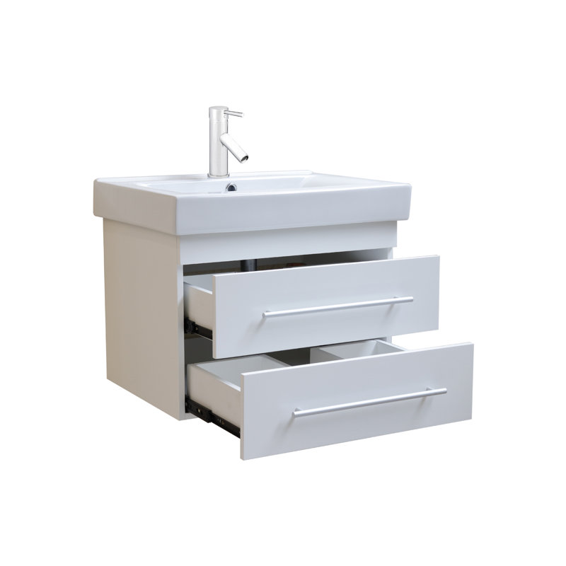 Ensemble de meuble-lavabo de salle de bain simple fixé au mur 24 po Leota, Blanc