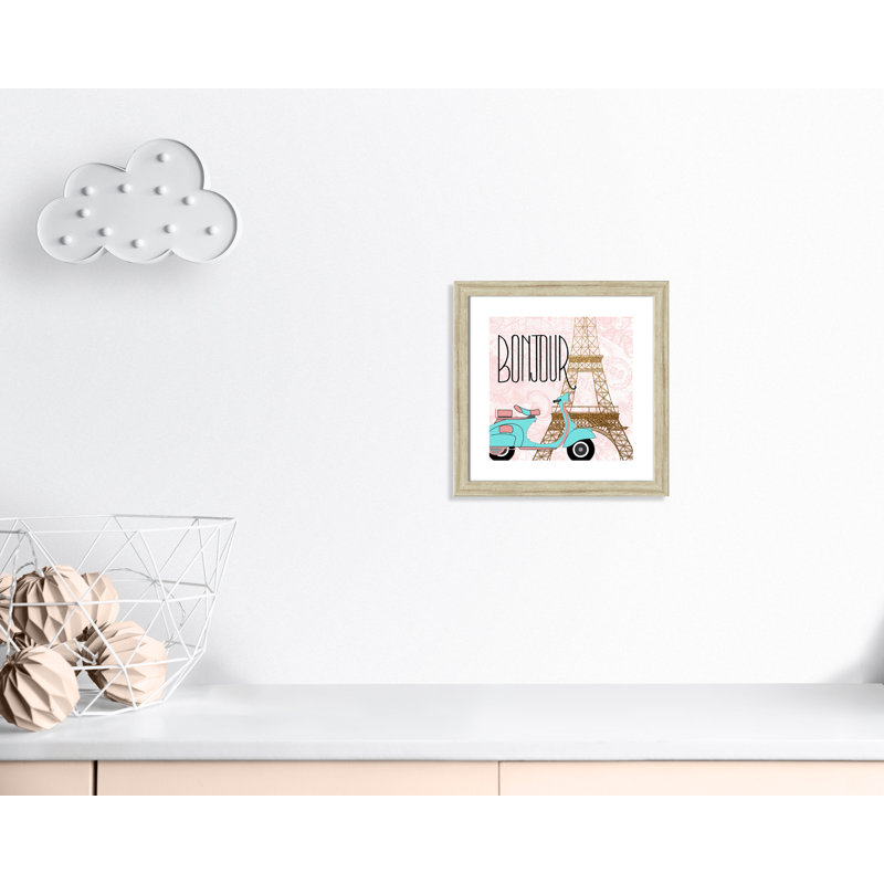 Bonjour paris 2, H 18 po x l 18 po x P 0,63 po, Beige Flat Framed