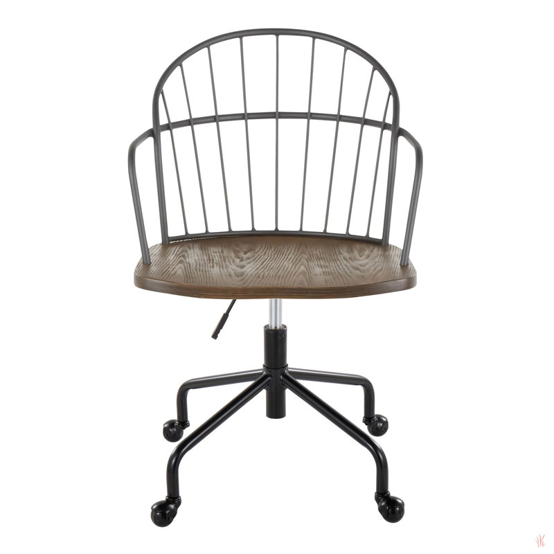 Eliab Metal Spindle Back Swivel Task Chair, Dark Walnut/Dark Walnut Wood