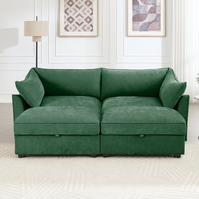 2 places, rangement escamotable, intégration de coussins, conception en forme de croissant, passepoil décoratif, chenille douce, siège à tailles multiples avec repose-pieds et mobile, rangement caché en chenille avec repose-pieds,