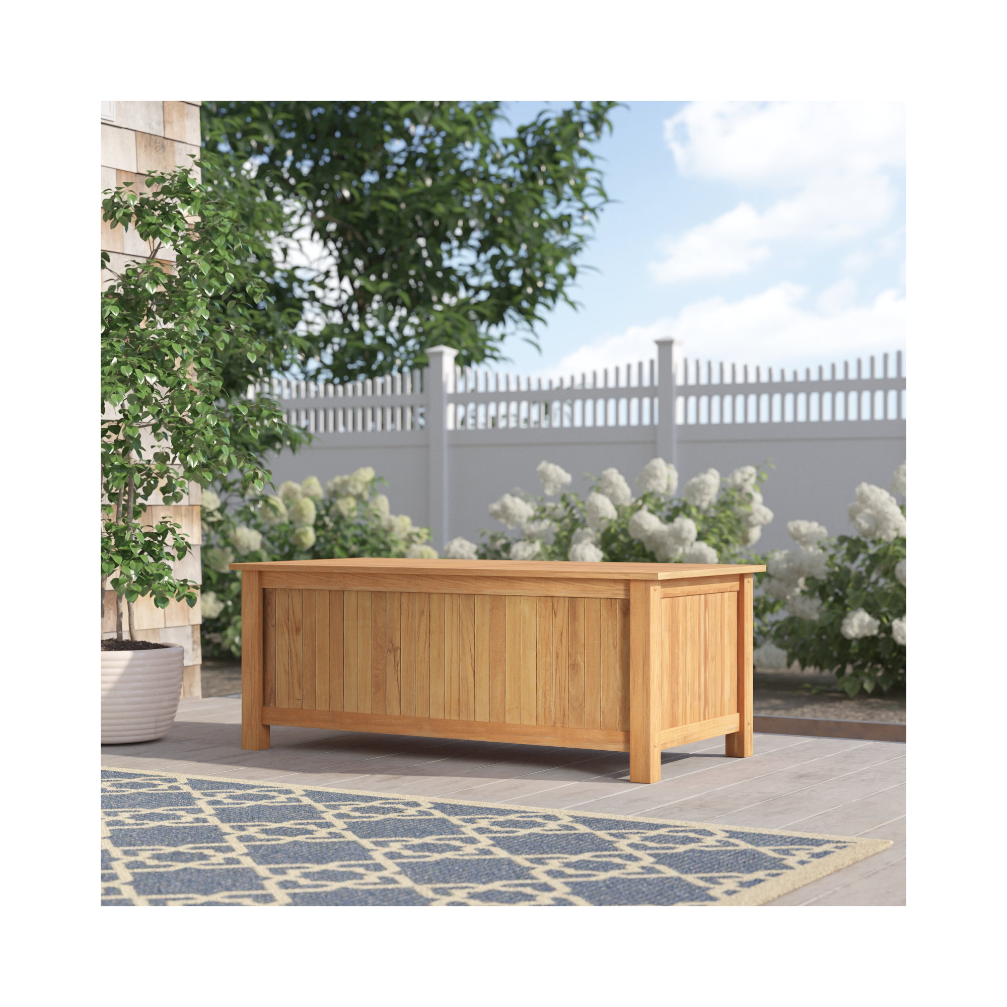 Summerton Teak Solid Wood Deck Box, 18.25" H x 48" W x 23.5" D