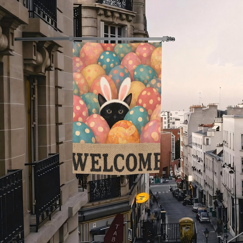 Drapeau de bienvenue avec œufs de Pâques, pour l'intérieur et l'extérieur, L 70 x l 47
