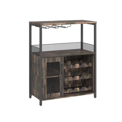 Wine Bar Cabinet with Wine Racks, Glass Holders & Mesh Door