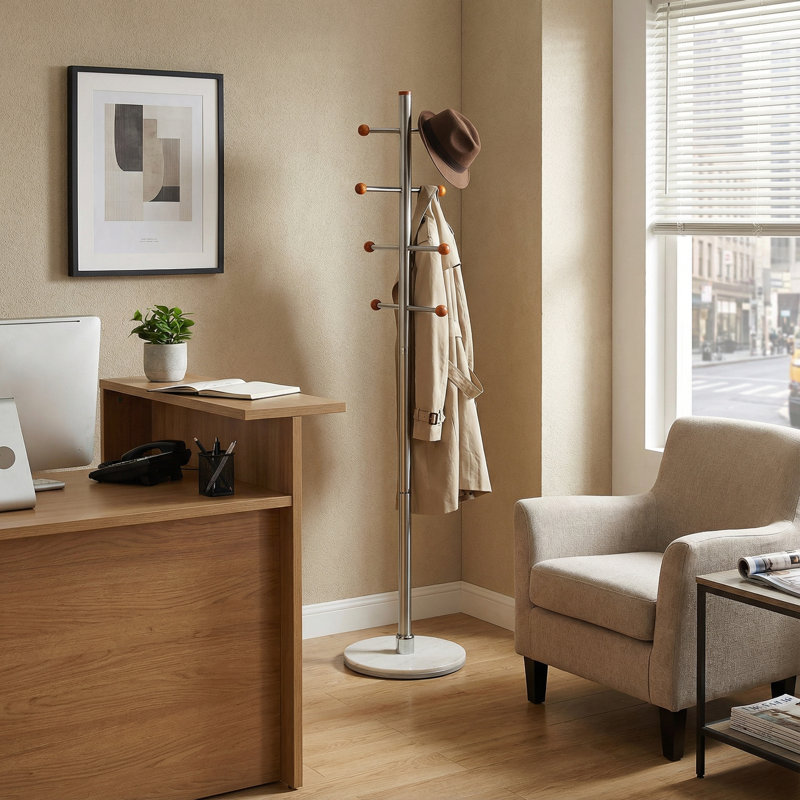 Pottsgrove Freestanding 8 - Hook Coat Rack, Light Cherry