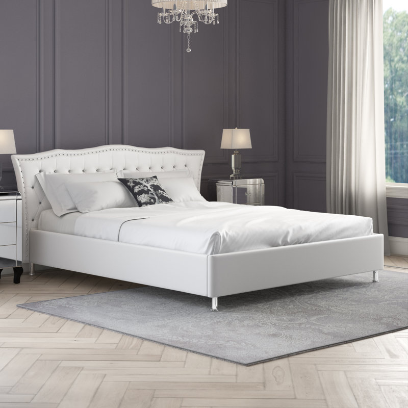 Oasis Upholstered Bed, European Kingsize (160 x 200 cm), White