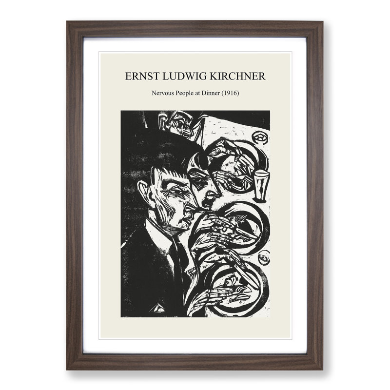 Nervous People at Dinner by Ernst Ludwig Kirchner - Picture Frame Painting, 65cm H x 48cm W x 2cm D, Walnut
