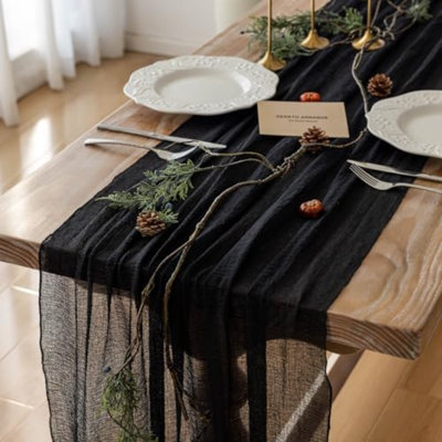 Chemin de table en mousseline noire (lot de 3) pour l'Halloween, 3 mètres, idéal pour la décoration.