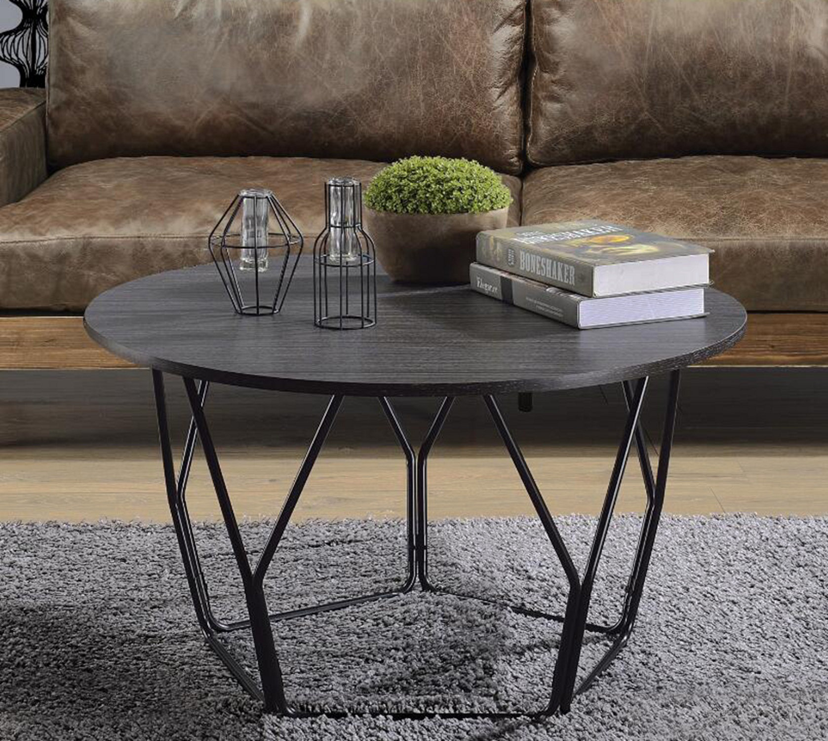 Wrought Studio Table basse ronde en noir et espresso Wessel et ...