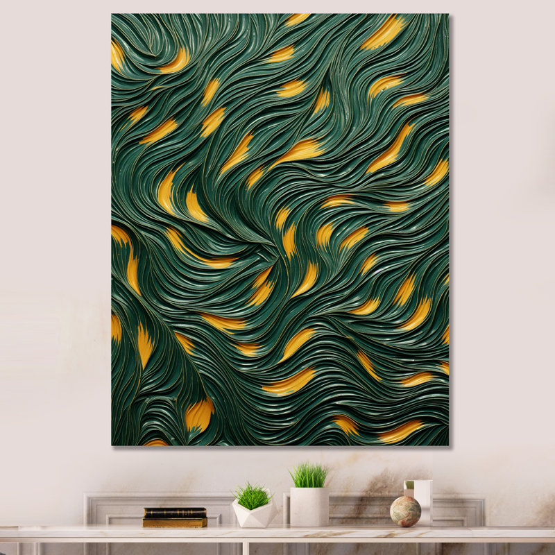 Emerald Title Flow - tuile abstraite, art mural, Toile tendue, H 20 po x l 12 po x P 1 po