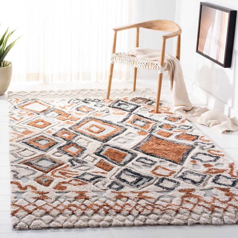 Tapis orange / gris en laine Ciarletto, Rectangle de 5 pi x 8 pi