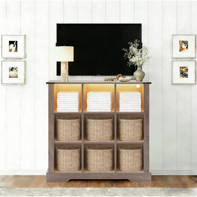 9-Cube LED Bookshelf - Mid-Century Modern Wood Storage Shelf for Bedroom, Living Room & Office