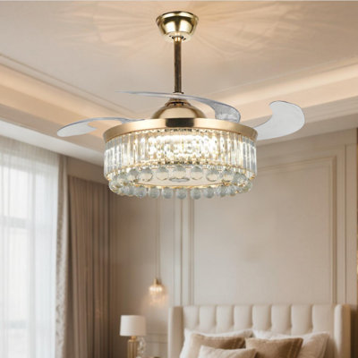 European-style Colorful Frequency-change Dimming Crystal Bluetooth Fan Light With Remote Control