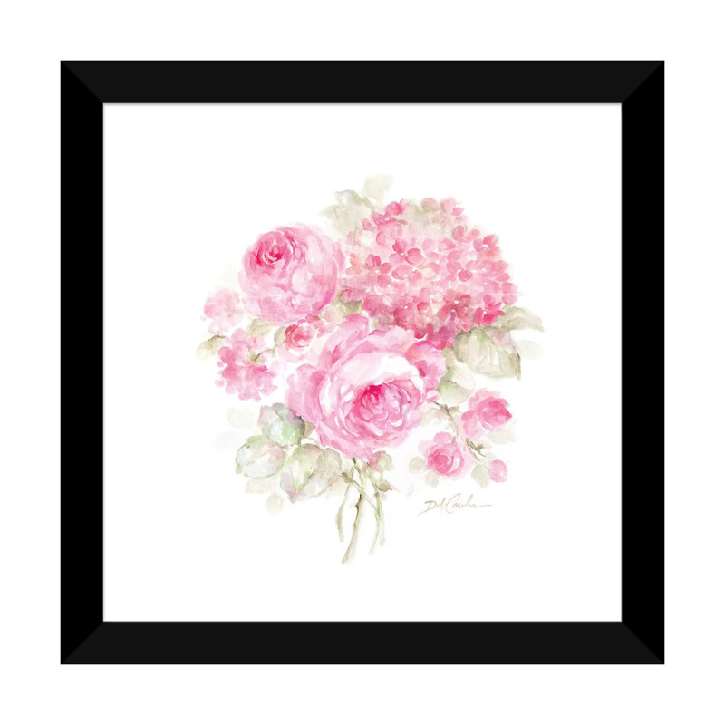 Roses et hortensias II par Debi coules-reproduction d’art, H 16 po x l 16 po x P 1 po, Papier encadré noir, Blanc