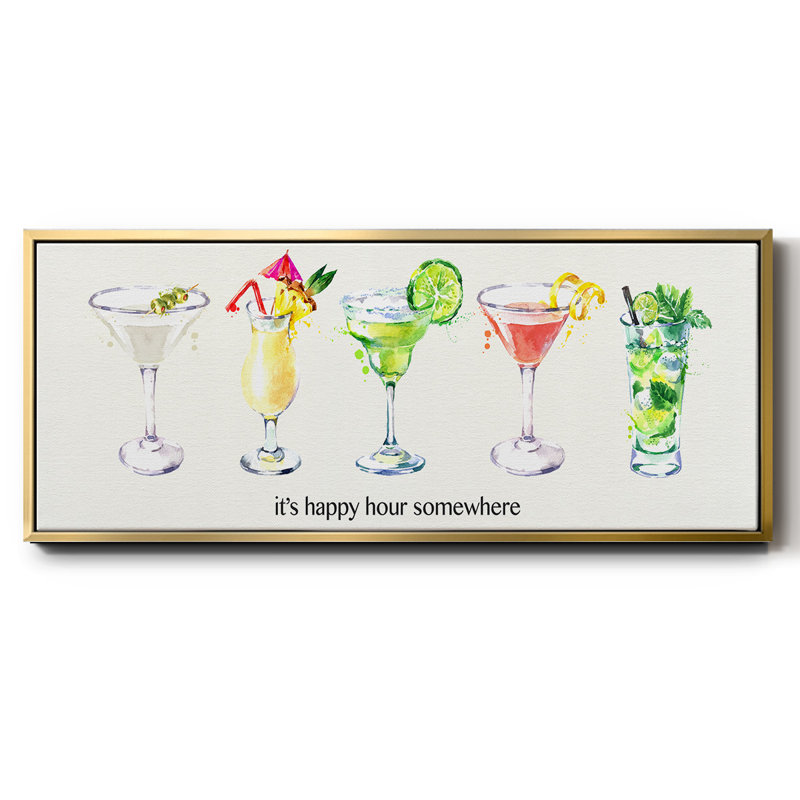 Happy Hour cocktails - toile encadrée, H 12 po x l 30 po