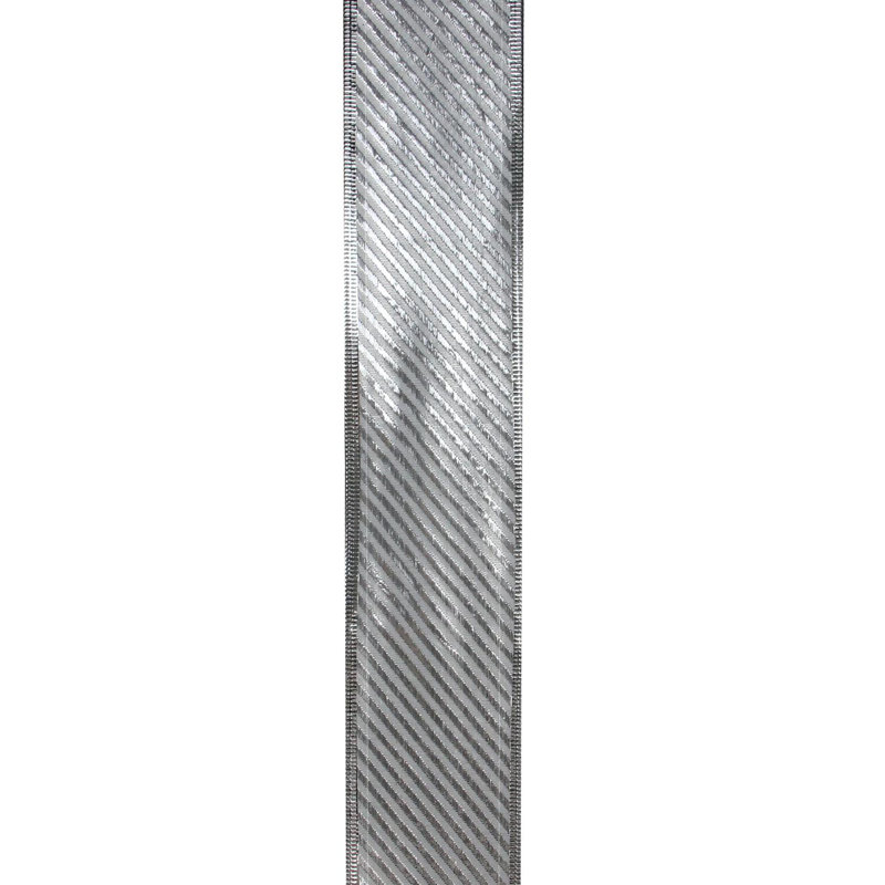 Ruban d'artisanat de Noël câblé à rayures diagonales 2,5 po x 10 verges, Argent
