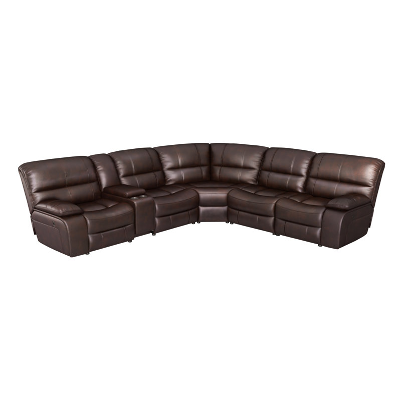 Canapé modulaire inclinable électrique en similicuir 6 pièces avec console, Similicuir brun