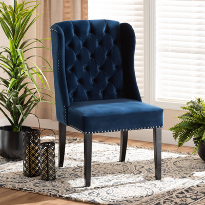 48.01cm H Tufted Velvet Upholstered Wing Back Side Chair in Grey