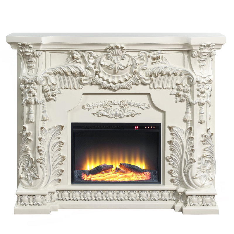 Adara Antique White Finish Fireplace