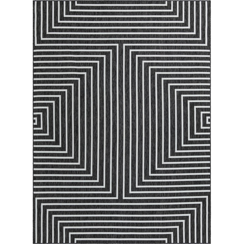 Tapis contemporain noir et blanc Odawa, Rectangle 9 pi x 12 pi