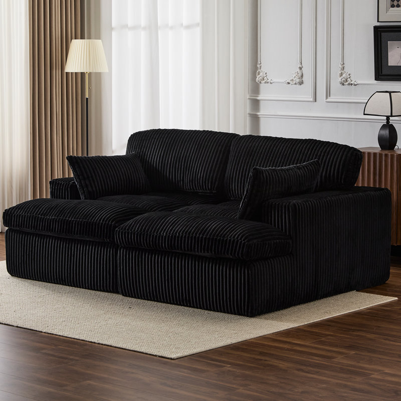 Lit double en velours côtelé noir, chaise modulaire modulaire, sans assemblage, idéale pour les petits espaces, 2 sièges, chaise longue spacieuse, canapé-lit, noir, salon, siège