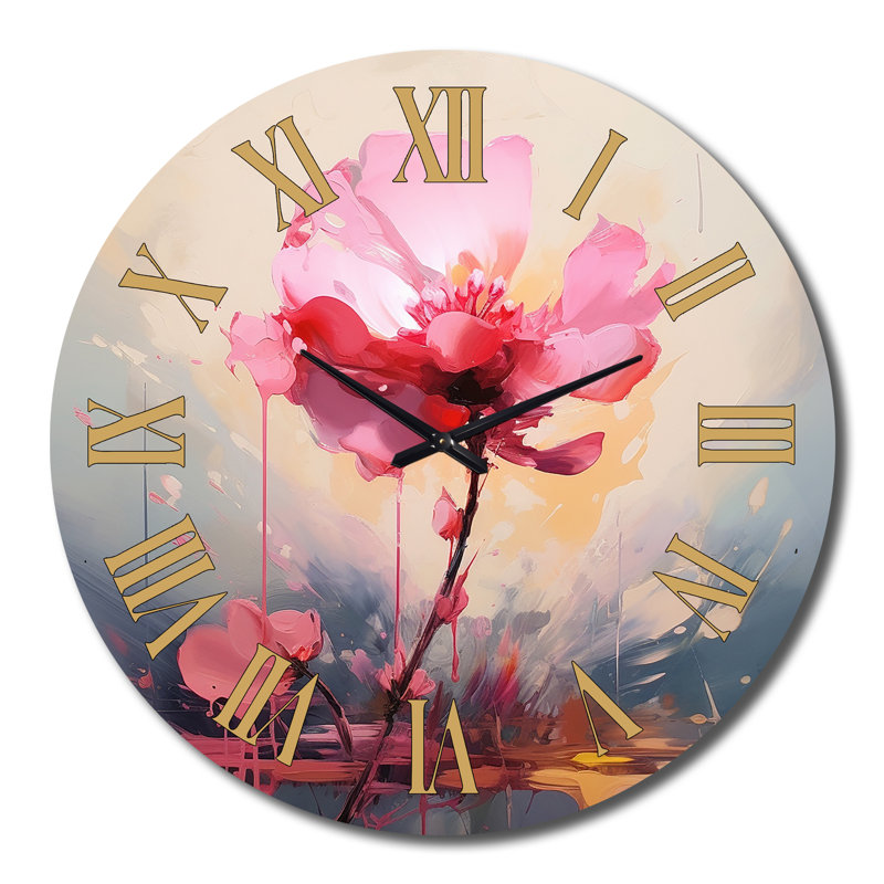 Coral Elegance Single Pink Rose Blossoming Metal Wall Clock, Large