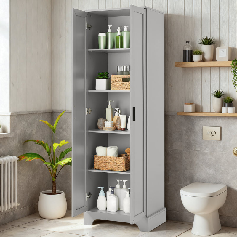 Floor Storage Cabinet Accent Bathroom Cabinet With Adjustable Shelf, Gray