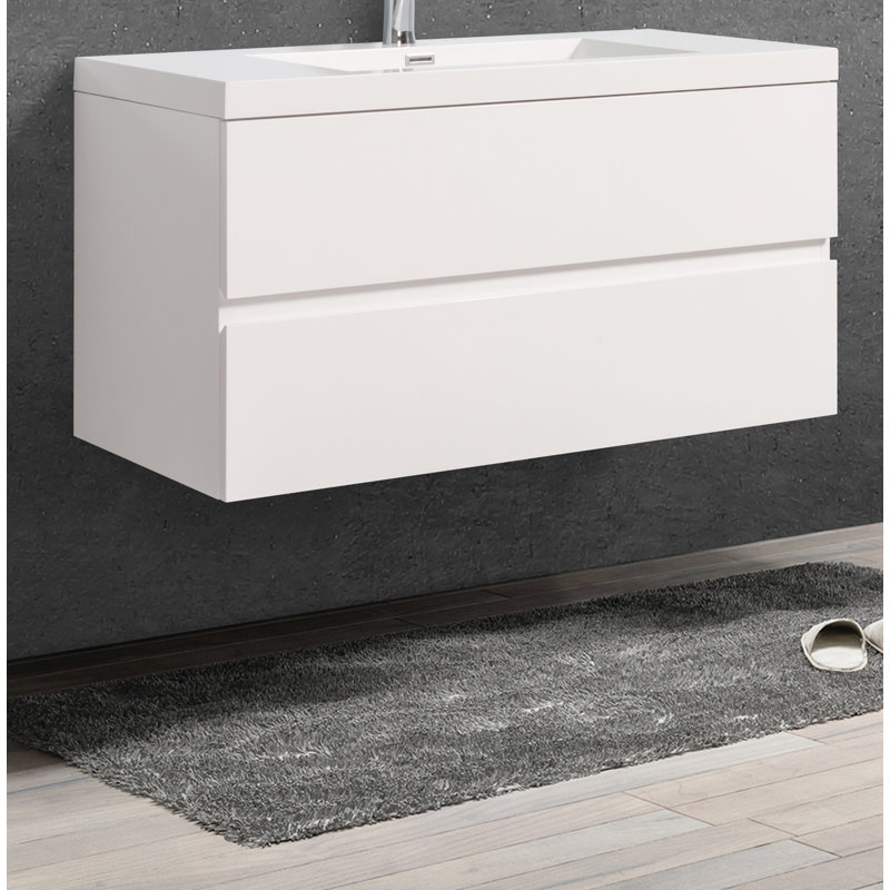 Eustasius 42'' Single Bathroom Vanity with Top, Gloss White