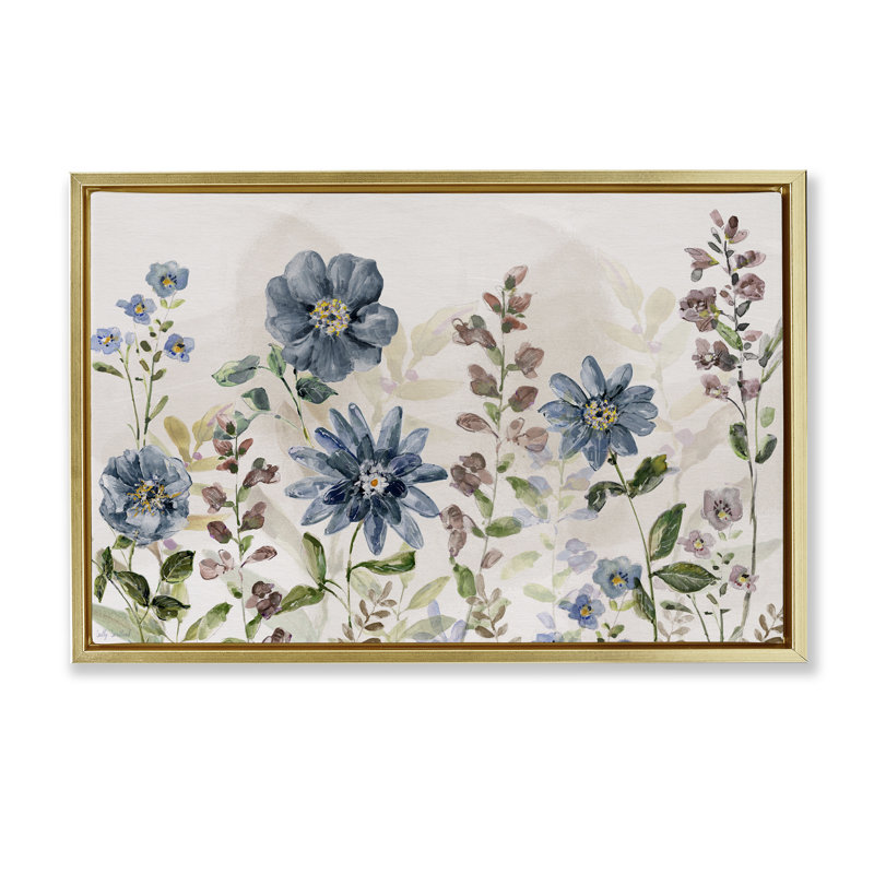Marguerites sauvages et fougères, Cadre flottant métallique doré, H 21 po x l 31 po