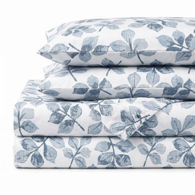 4-Piece Double/Full Size Bed Sheet Set - Soft Printed Microfiber Sheets with Deep Pockets - Wrinkle, Fade & Stain Resistant - Stamped Leaves Pattern