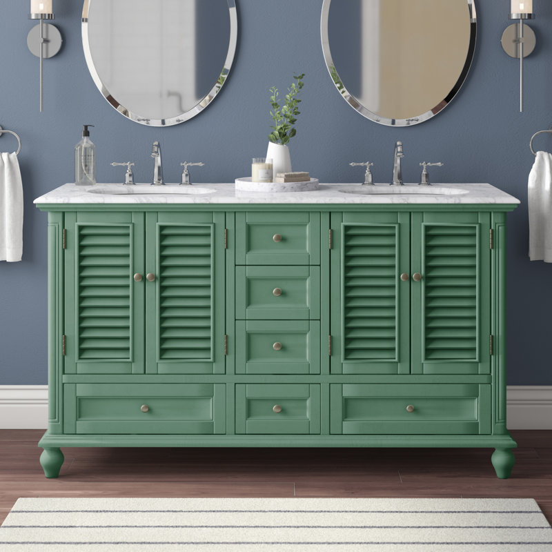 Hansford 60'' Double Bathroom Vanity with Marble Top, Light Green
