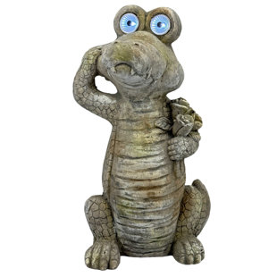 Statue de jardin de crocodile avec lumières solaires DEL 19 po